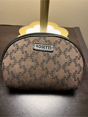 Rosetti Chocolate Brown Patterned Cosmetic Pouch Vintage EUC